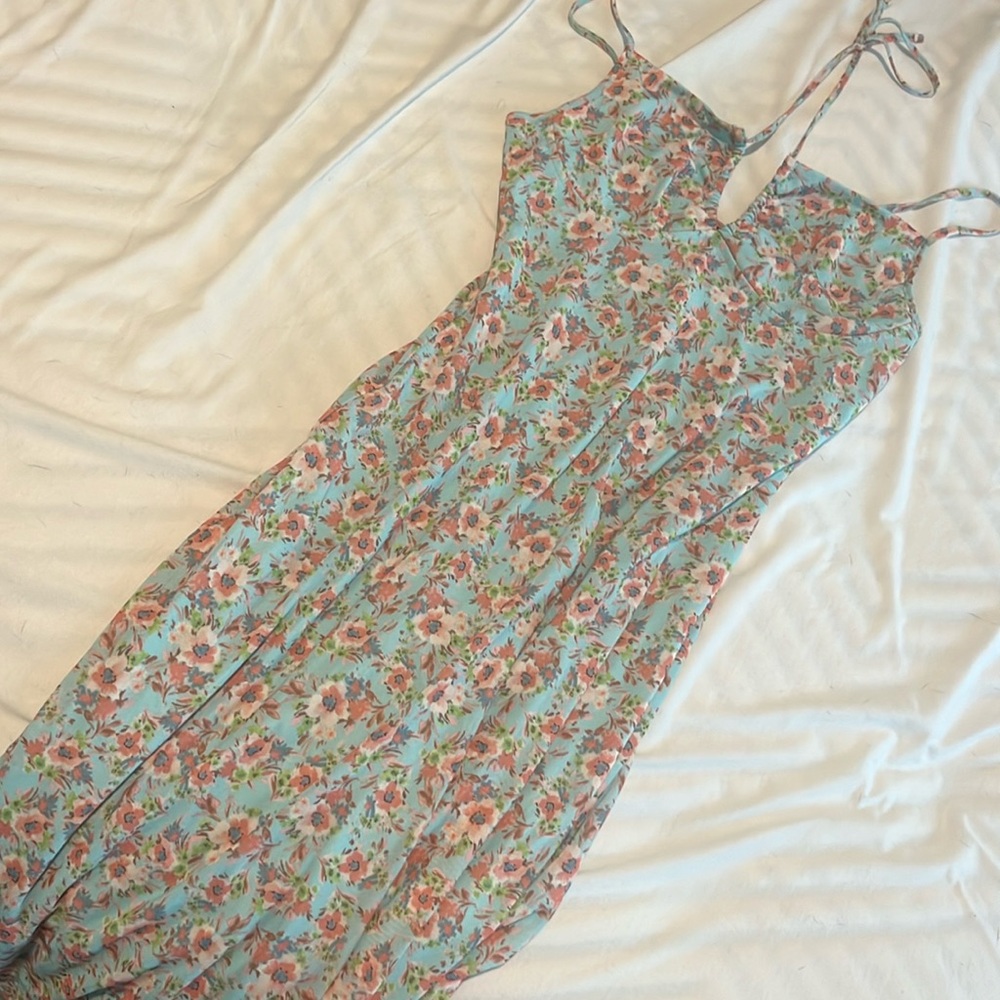 Pink & Blue Floral Maxi Dress